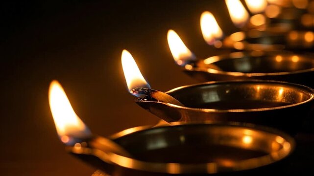 Oil Lamps in Row Flickering Warm Glow in Dim Ambience