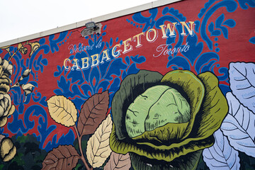 Naklejka premium View of Cabbagetown Toronto mural with colorful cabbage illustration. Toronto, Canada - April 29, 2026.