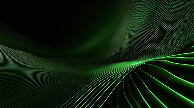 Dynamic Green Energy Lines: Abstract, flowing lines of vibrant green energy traverse a dark space, evoking a sense of forward motion and futuristic technology.