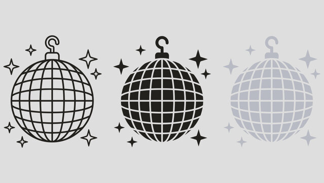 Disco ball icon. Nightclub shiny sphere symbol. Sparkling party ball decoration vector illustration. Dance club and music concept. Colored disco ball pictogram - stock graphic.