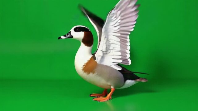 Eurasian Wigeon duck in flight with green background