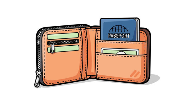 Open wallet with passport and cash