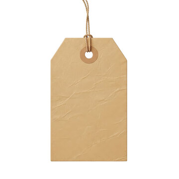 Brown kraft paper tag tied with a string for packaging or labeling purposes isolated png