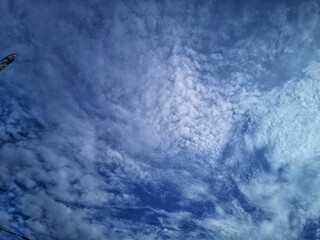blue sky background,These clouds resemble altocumulus or cirrocumulus types, which are often shaped like collections of sheep's wool or fish scales. © Super
