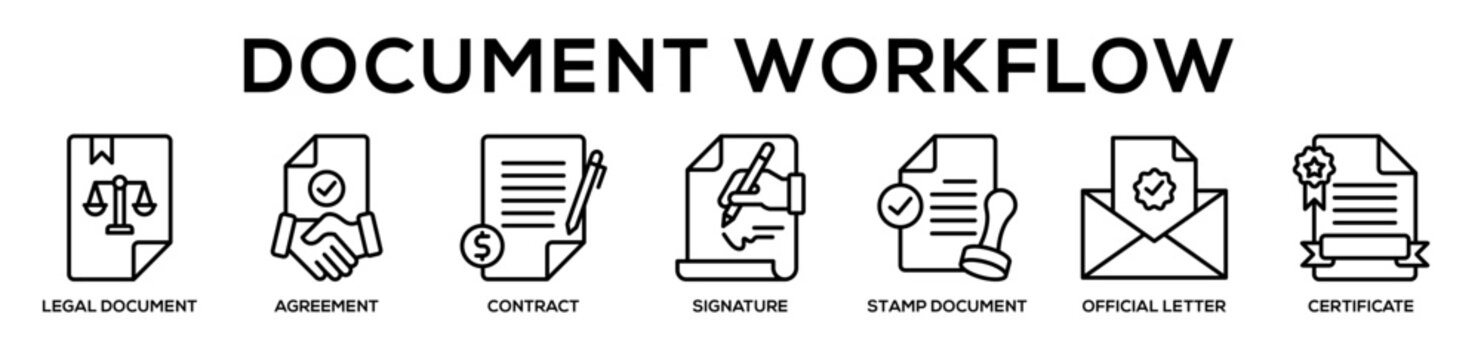 Document Workflow web banner icon illustration concept