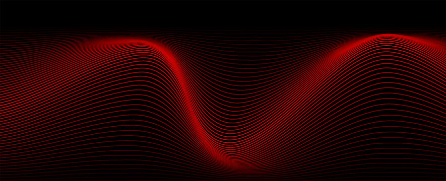 Abstract red wave lines on black background with flowing, futuristic motion effect, Suit for banner, web, brochure, pamflet and presentation