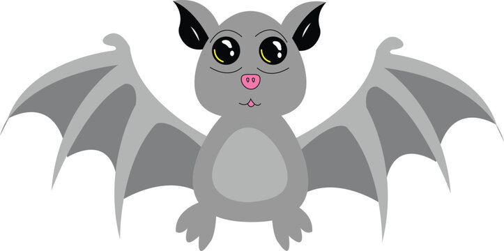 Cute Cartoon Gray Bat Character Vector Illustration for Halloween