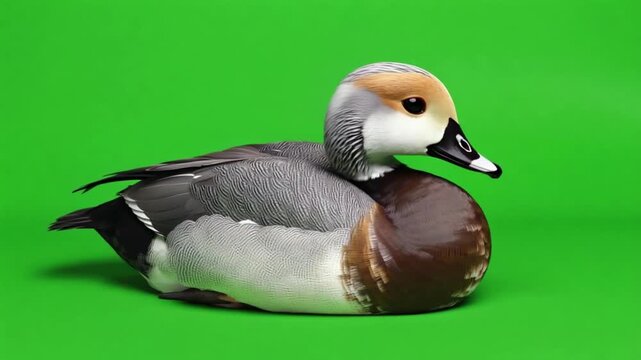 Eider duck resting on green background
