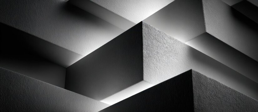 Abstract black and white geometric forms with subtle light and shadow play