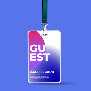 Modern Guest ID Card Mockup with Lanyard and Vibrant Gradient Design