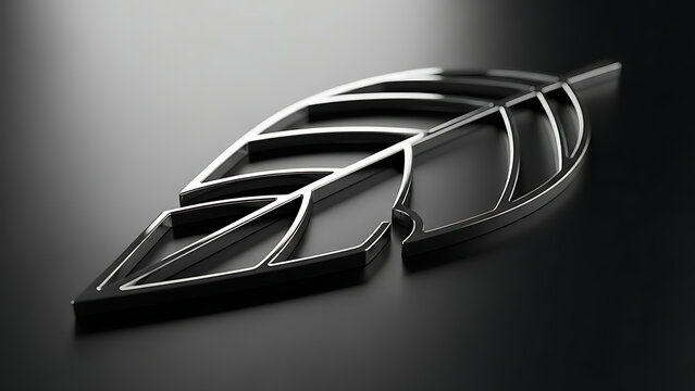 Metallic leaf sculpture on dark background