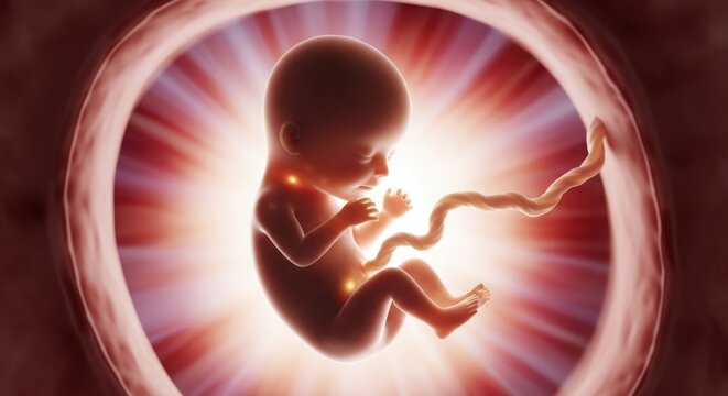 Radiant embryo enveloped in warmth within the womb