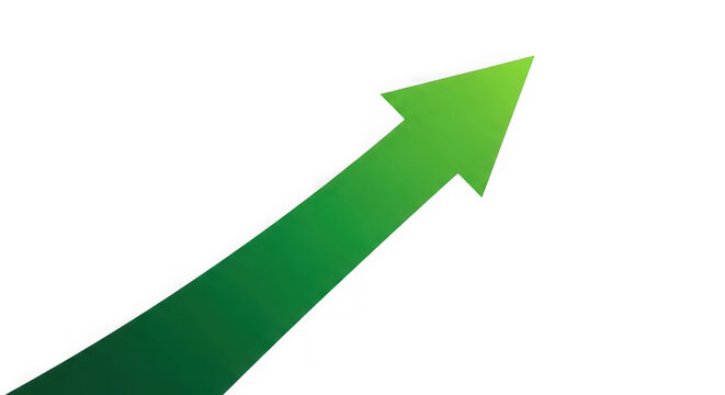 Bright green upward pointing arrow isolated on transparent background