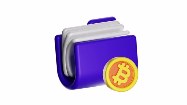 Purple folder icon with a bitcoin symbol. Suitable for cryptocurrency websites, financial presentations, digital security concepts, and blockchain platforms.