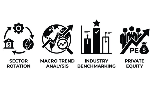 Business finance vector icons for sector rotation macro trend industry private equity.