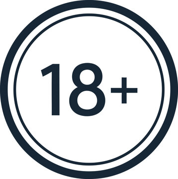 Age restriction symbol, 18 plus sign in a circle symbol warning sign black and white