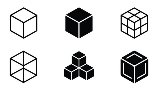 Cube shapes transparent vector set isometric geometric objects for design and visualization.