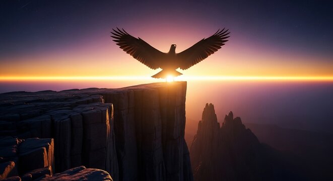 Soaring eagle silhouette sunset