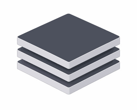 Clean and simple isometric view of three stacked square layers, representing depth and organization in a minimalist design