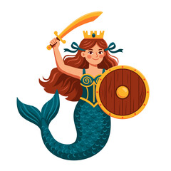 Syrenka Warszawska poland mythological mermaid character flat design © Hamzah