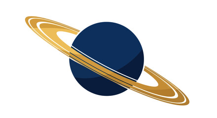 Stylized Planet Saturn with Golden Rings and Blue Sphere on White Background © aa