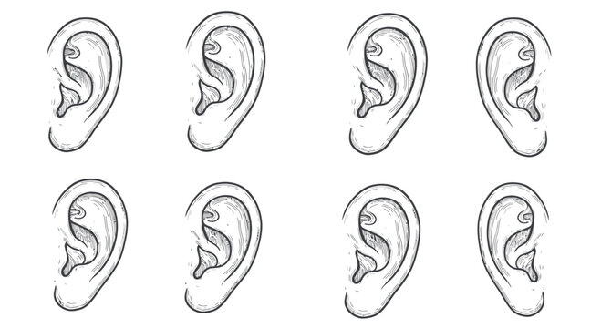 Multiple Human Ears Illustration, Listening and Attention Concept