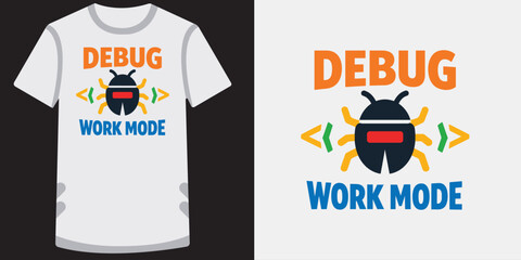A debug work mode t-shirt design featuring a ladybug with code brackets. © md