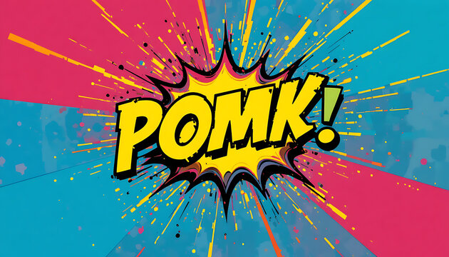 Vibrant digital of a pink unicorn with rainbow mane and tail, cosmic background, magical sparkles, and the word "ponk!" in bold letters