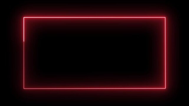 Bright neon light effect isolated moving neon light overlay. glowing square neon line rectangle frame looping. neon glowing frame background motion animation and flashing. 