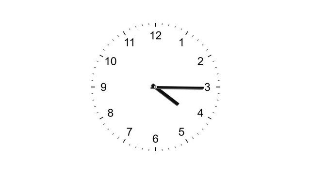 Minimalist analog clock face showing the time at quarter past three on a clean white isolated background