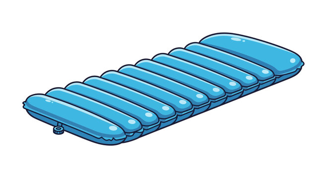 Blue Inflatable Air Mattress Floating Isolated On White Background