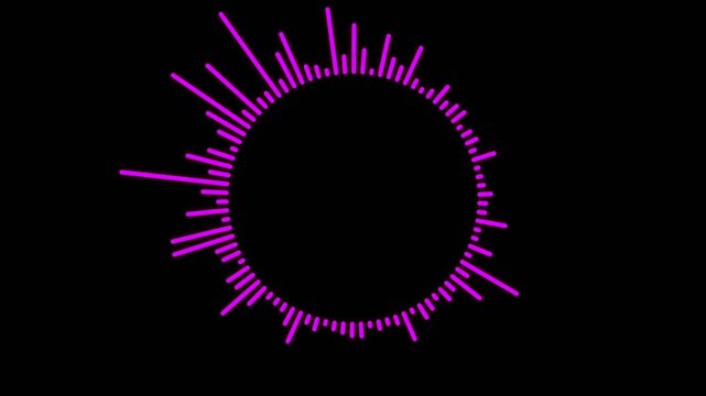 Abstract pink circular audio spectrum equalizer pulsing with rhythmic beats