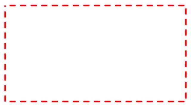 A simple rectangular frame made of a red dashed line on a clean white background for graphic design