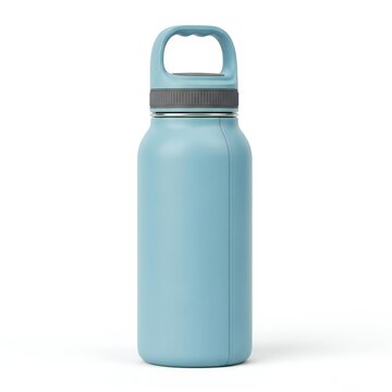 Light blue insulated water bottle with handle isolated on white background