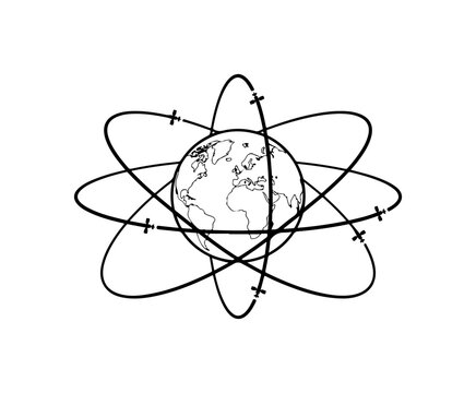 Satellite Orbits Around Earth Vector Illustration