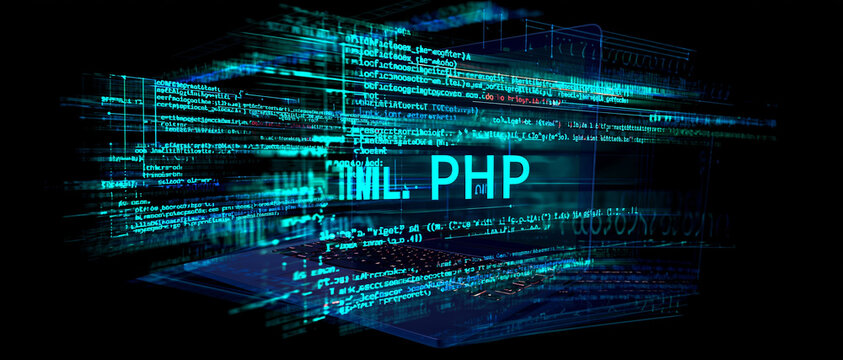 Programming coding development concept code php web programming source code glowing abstract interface
