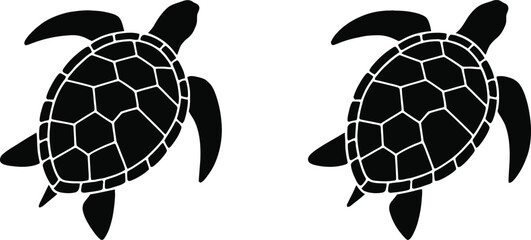 Two black sea turtle silhouettes with white outlines © MDSHAHIN