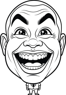 Cartoon man with a wide toothy grin and comically large head