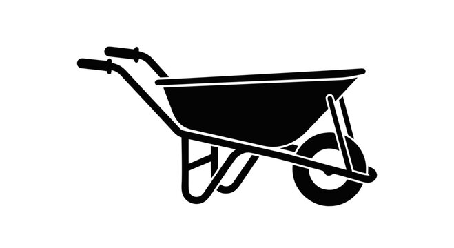 Black wheelbarrow with one wheel.
