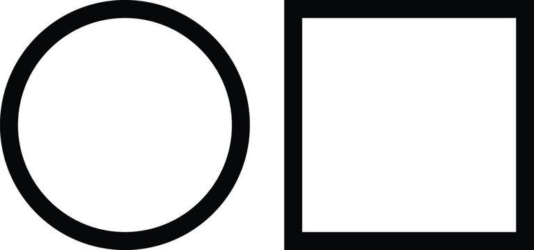 Black circle and black square shapes side by side isolated on white background, Vector, illustration