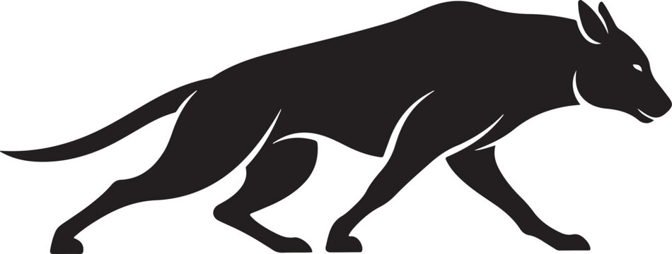 Silhouette of a galloping wild dog in motion against a plain background