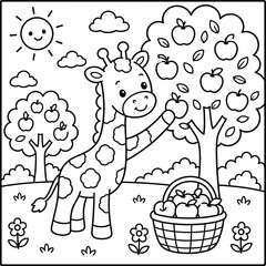 Bold and Easy Giraffe Coloring Page - Cozy Moment Cute Kawaii Wild Animal Minimalist Line Art Vector Illustration for Adults and Kids Relaxing Activity Book Asset