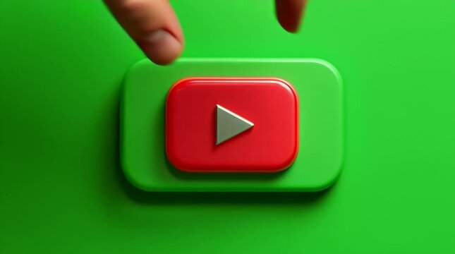 Close-up view of a finger pressing a stylized digital media platform button