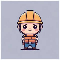 Fototapeta premium Cartoon construction worker with bricks.