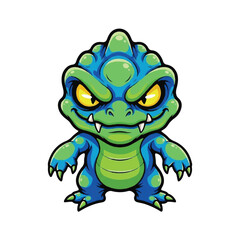 Obraz premium Cartoon Green Monster with Yellow Eyes.