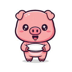 Fototapeta premium Cute Cartoon Pig Holding Plate.