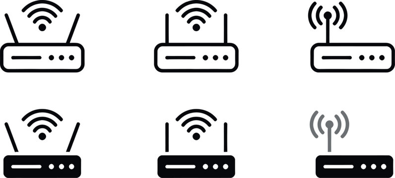 Wireless router icon set connectivity and network communication symbols