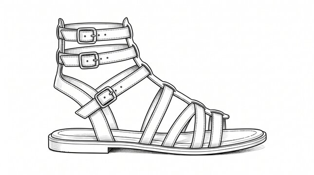 Stylish brown gladiator sandals with multiple straps isolated on white background, featuring soft lighting and elegant design.