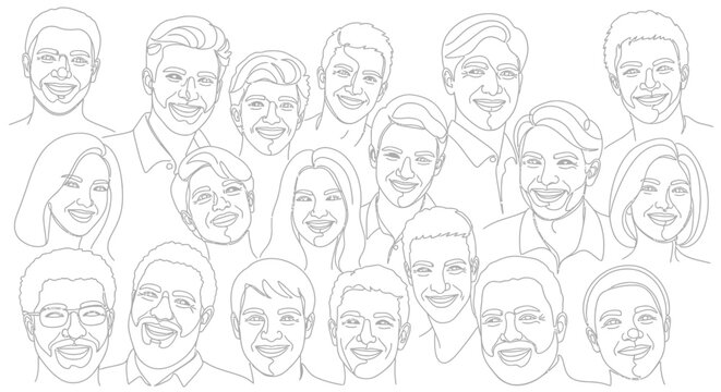Diverse group of happy people faces.