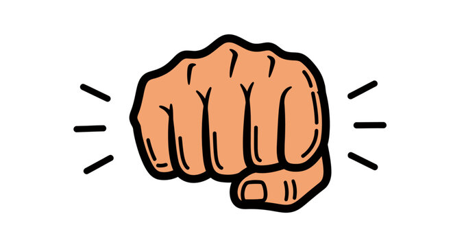 Dynamic cartoon fist punch gesture with bold lines and energetic impact.